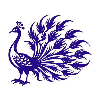 Sticker mural décoratif en vinyle : Paon élégant aux plumes flottantes, idéal pour une peinture murale artistique.