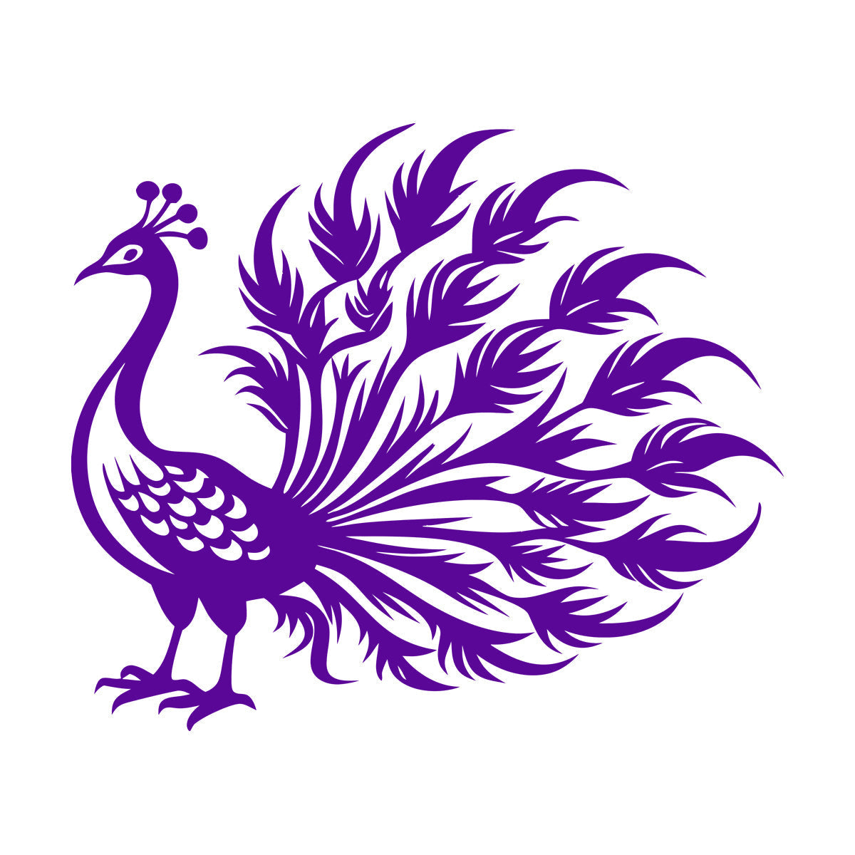 Sticker mural décoratif en vinyle : Paon élégant aux plumes flottantes, idéal pour une peinture murale artistique.