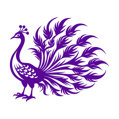 Sticker mural décoratif en vinyle : Paon élégant aux plumes flottantes, idéal pour une peinture murale artistique.