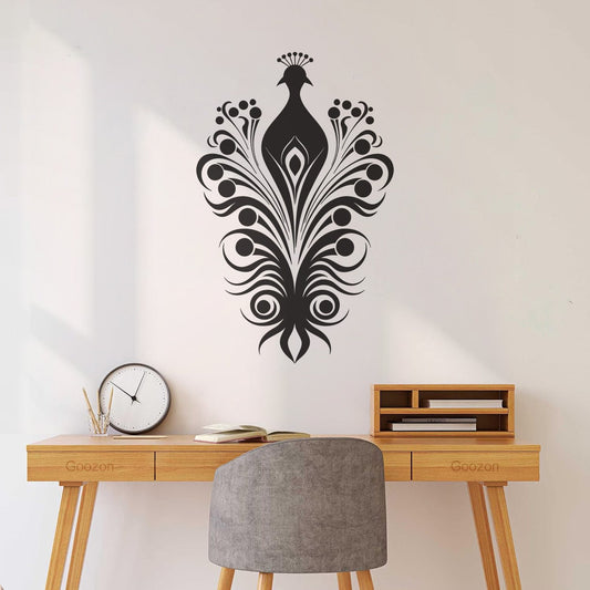 Elegant Ebon Beauty Peacock Symbol Profile Inkwell Reverie Peacock Icon Design Wall Stickers Window Decals