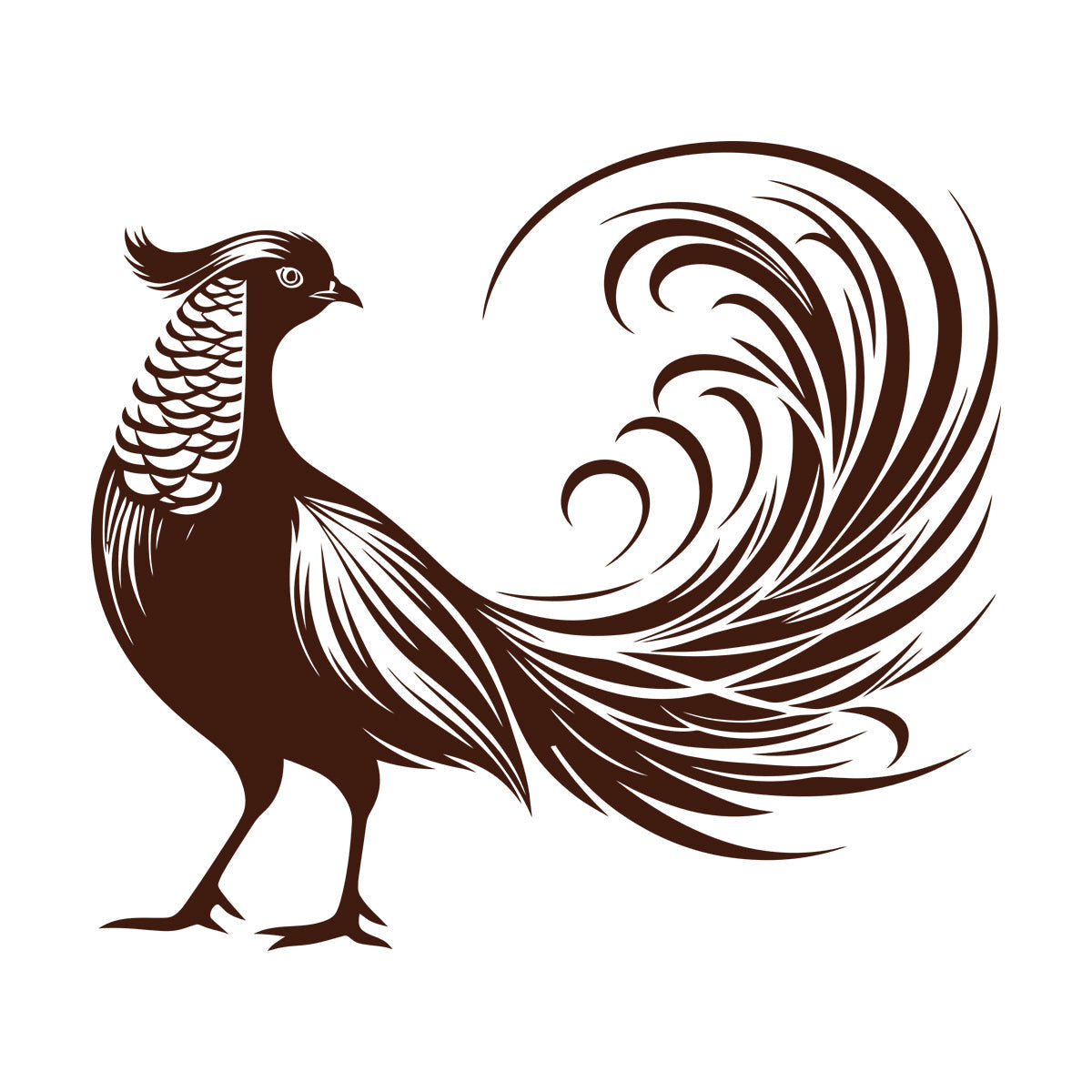 Stickers muraux élégants représentant un oiseau exotique aux plumes de queue déployées, au design artistique. N'abîment pas les murs.