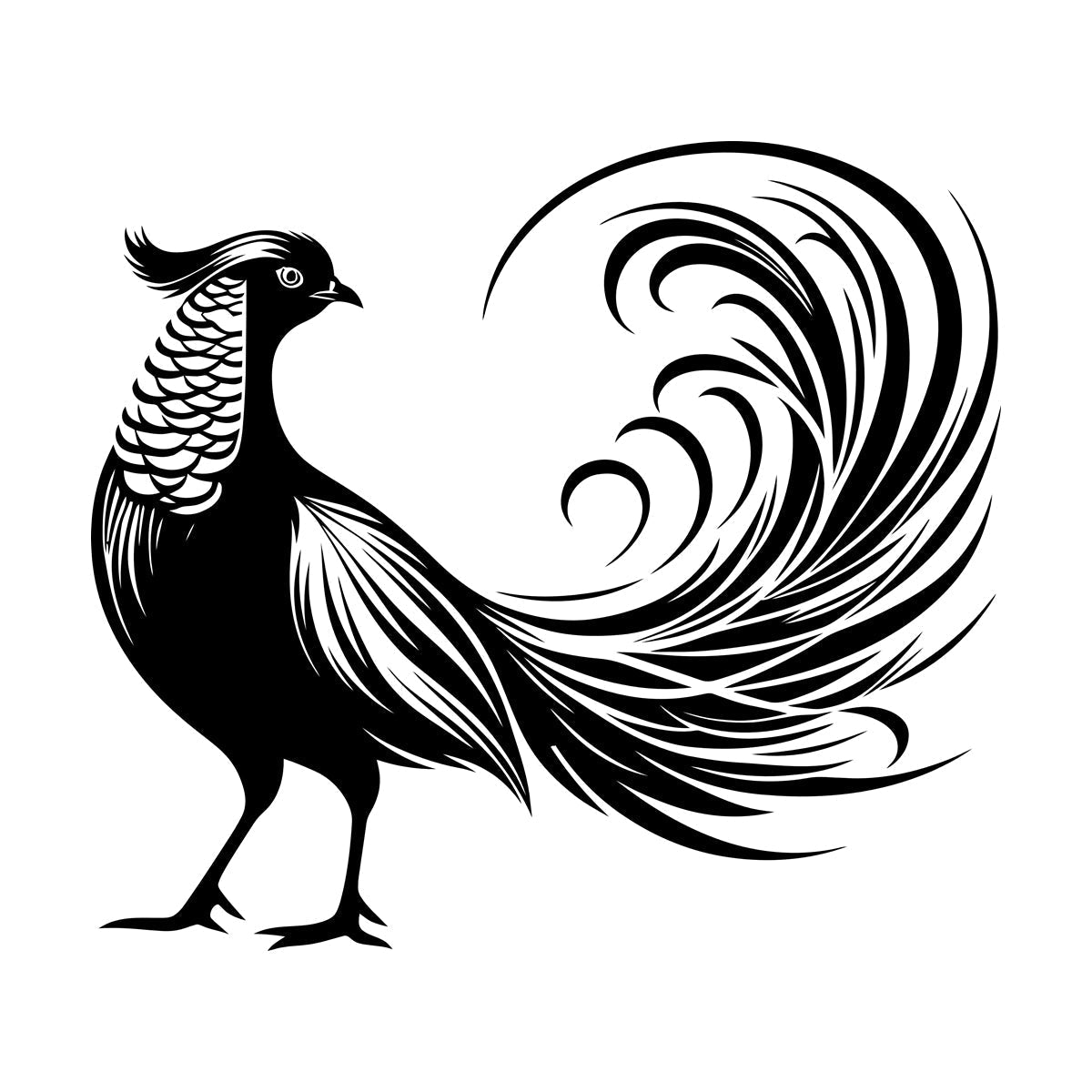 Stickers muraux élégants représentant un oiseau exotique aux plumes de queue déployées, au design artistique. N'abîment pas les murs.