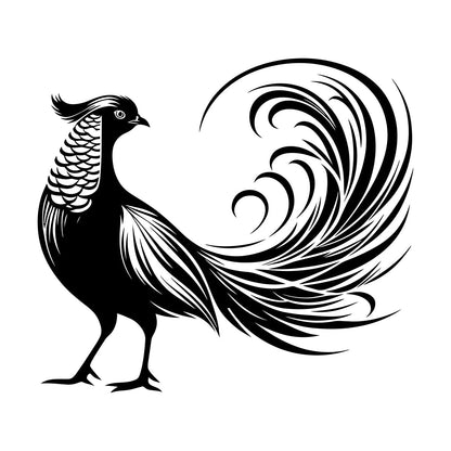 Stickers muraux élégants représentant un oiseau exotique aux plumes de queue déployées, au design artistique. N'abîment pas les murs.