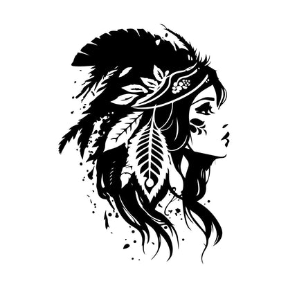 Stickers muraux en vinyle représentant d'élégantes femmes indiennes coiffées d'une parure traditionnelle et ornées de plumes - Décoration idéale pour les magasins