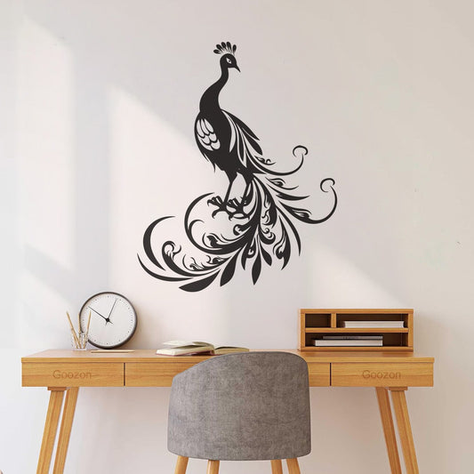 Décalcomanies finement sculptées - Silhouette élégante de paon aux plumes majestueuses - Plusieurs tailles disponibles