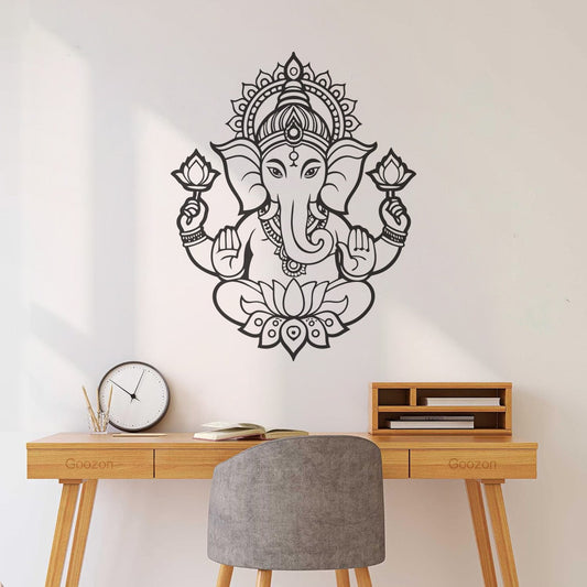 Engraving Stickers Ganesha Icon With Symbolic Lotus Flower And Traditional Art Multi Color Selection