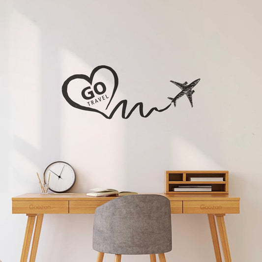 Wall Vinyl Sticker Decor Go Travel Map Of The World The Plane Drew A Heart Eiffel Tower Coliseum Grunge Style S Art Mural Painting