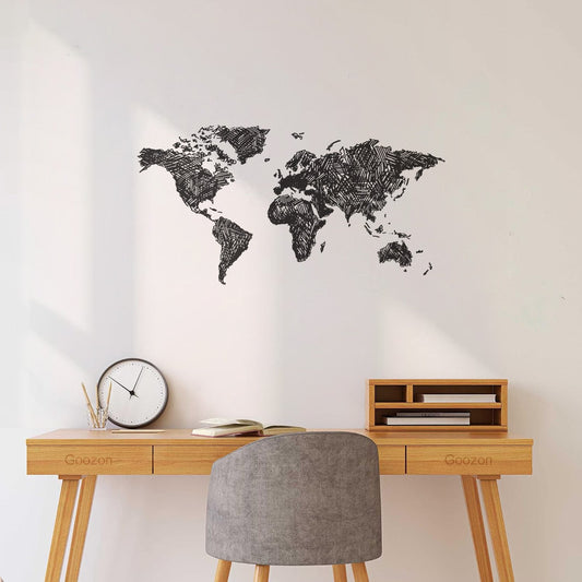 Go Travel Map Of The World The Plane Drew A Heart Eiffel Tower Coliseum Grunge Style S Wall Stickers Waterproof