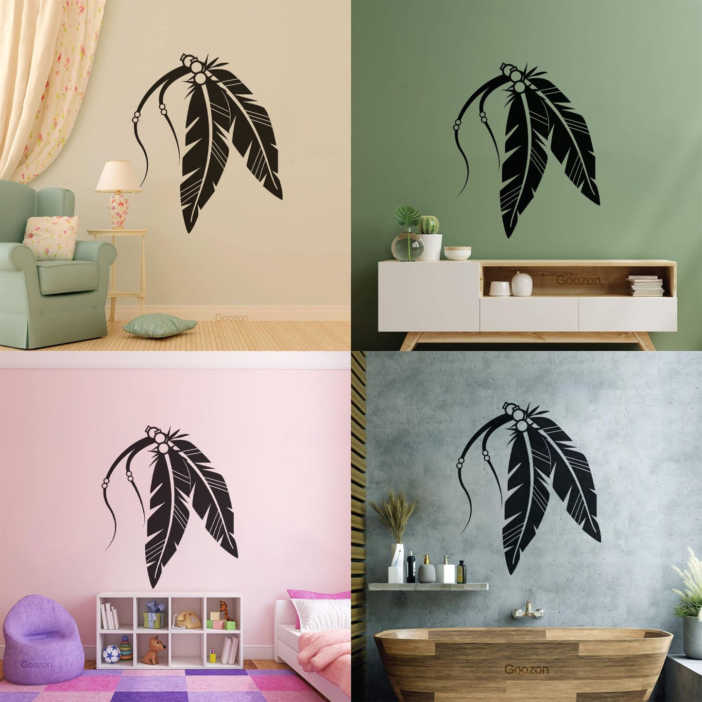 Autocollants gravés de motifs de plumes tribales - Installation facile