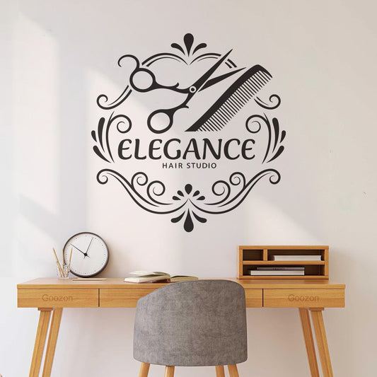 Wall Decals Hair Salon Logo Design With Scissors And Comb Store Decoration