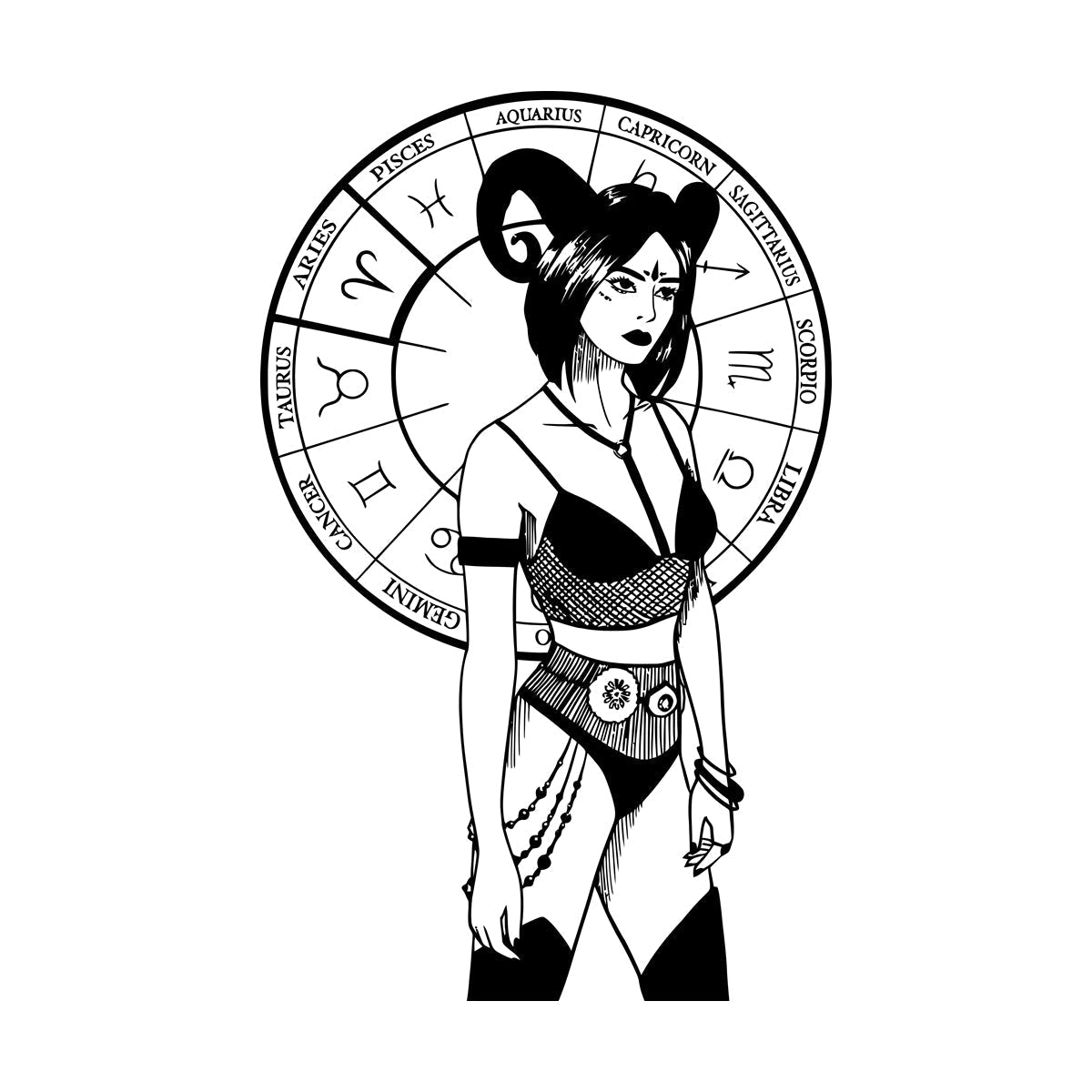 Vinyl Art Sticker Hand Drawn And Silhouettes Of Arts Of Astrological Signs And Beauty Women Tattoo Culture