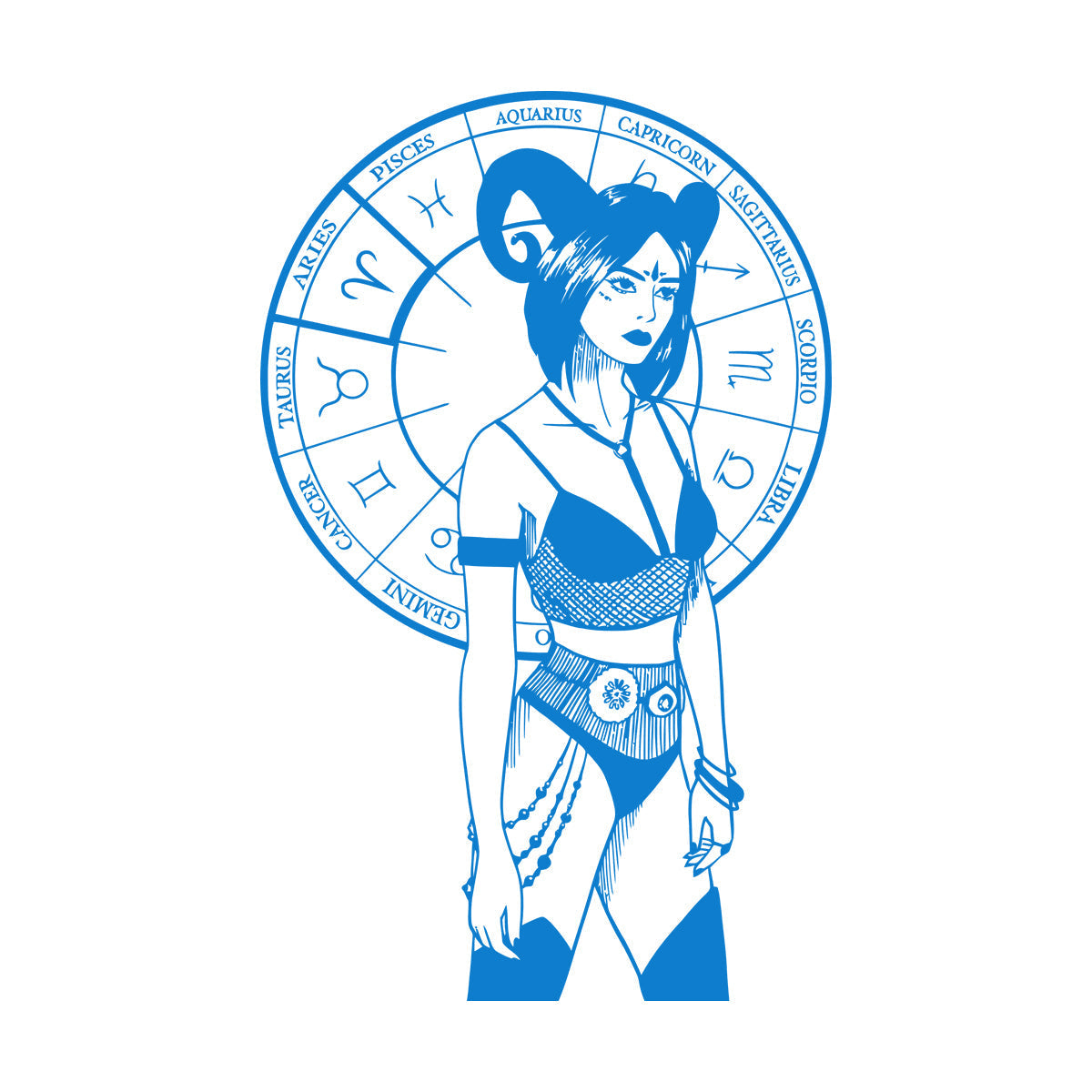 Vinyl Art Sticker Hand Drawn And Silhouettes Of Arts Of Astrological Signs And Beauty Women Tattoo Culture