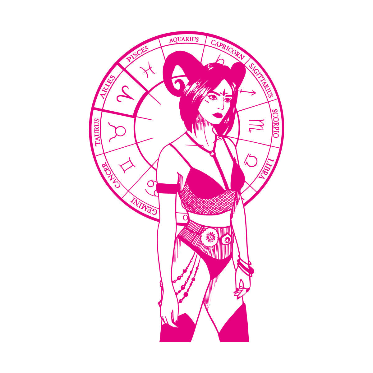 Vinyl Art Sticker Hand Drawn And Silhouettes Of Arts Of Astrological Signs And Beauty Women Tattoo Culture