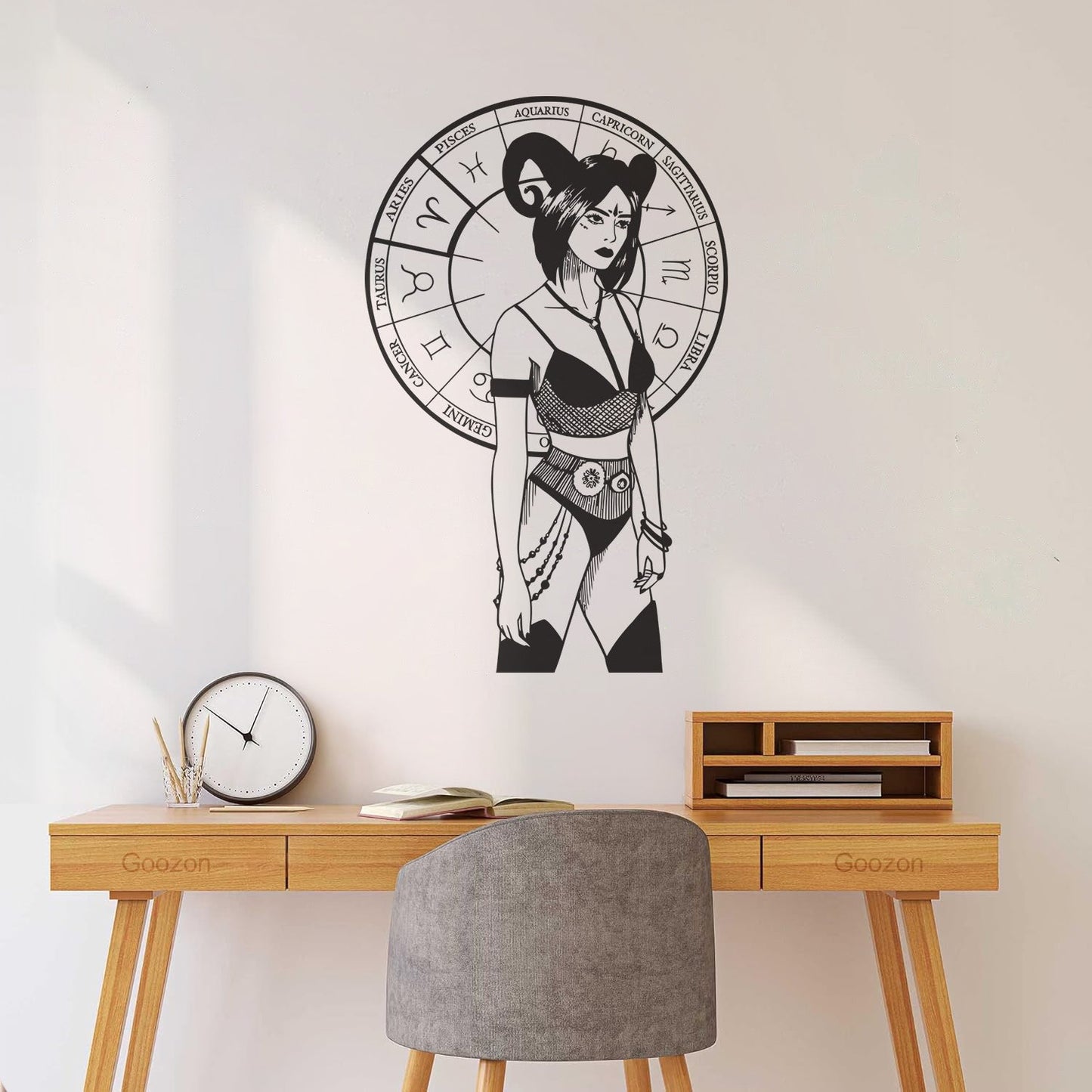 Vinyl Art Sticker Hand Drawn And Silhouettes Of Arts Of Astrological Signs And Beauty Women Tattoo Culture