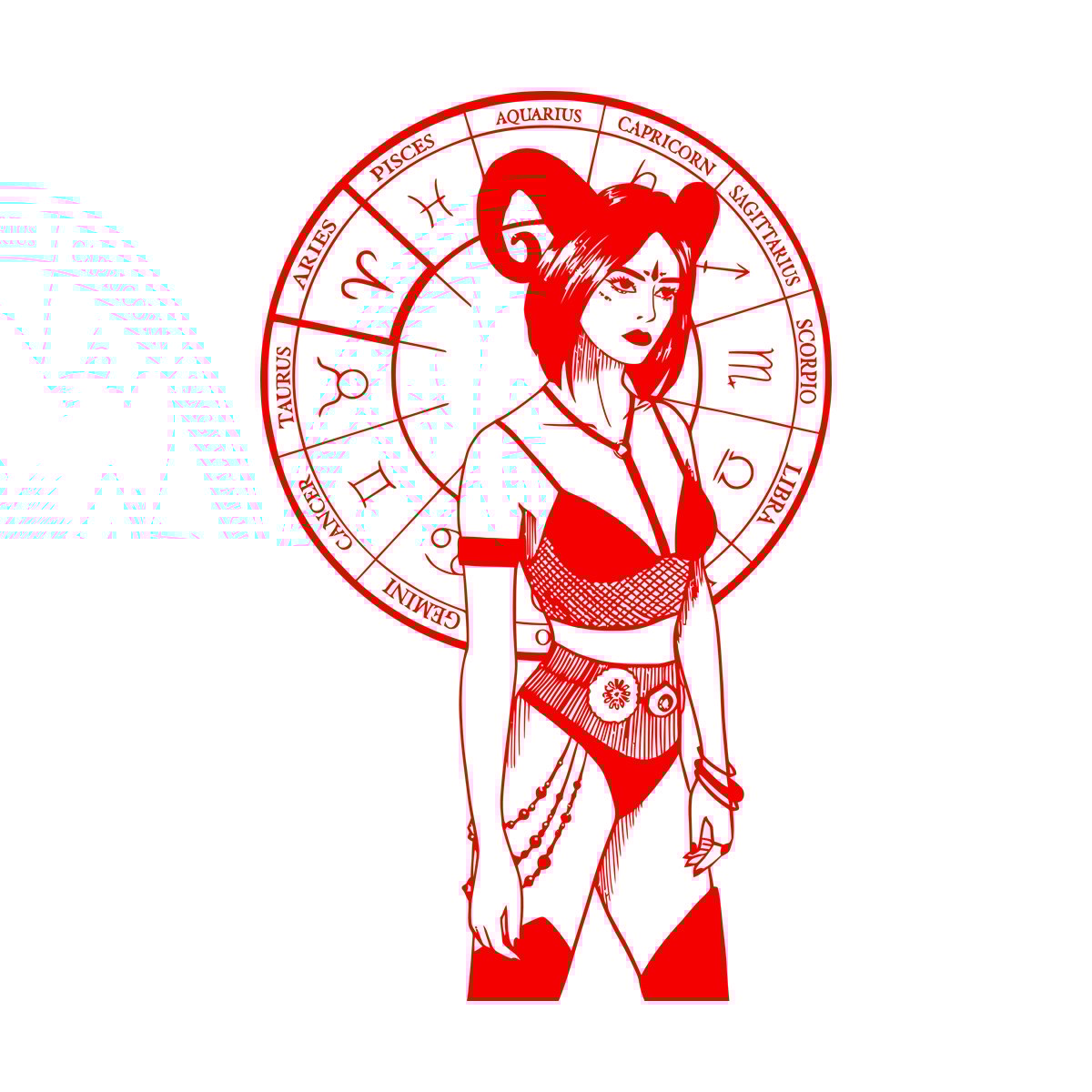 Vinyl Art Sticker Hand Drawn And Silhouettes Of Arts Of Astrological Signs And Beauty Women Tattoo Culture