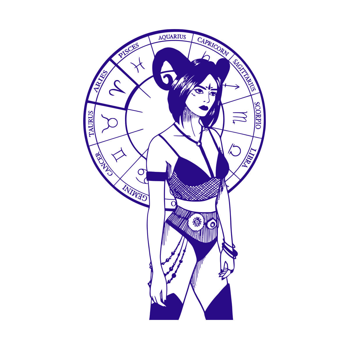 Vinyl Art Sticker Hand Drawn And Silhouettes Of Arts Of Astrological Signs And Beauty Women Tattoo Culture