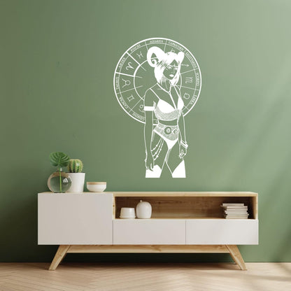 Vinyl Art Sticker Hand Drawn And Silhouettes Of Arts Of Astrological Signs And Beauty Women Tattoo Culture