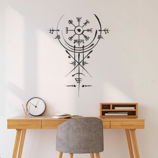 Vinyl Wall Stickers Hand Drawn Vegvisir. Ancient Navigation Compass. Old Magic Sign. Celtic Viking Mythology Symbol It Won'T Fall Off