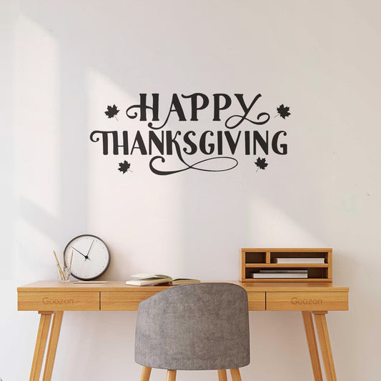 Lettering Decals Happy Thanksgiving Autumn Maple Leaves Window Decals