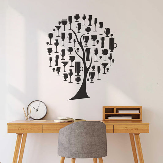 Fine Carving Decals Illustration Of Silhouette Alcohol Glass On Tree Concept Waterproof