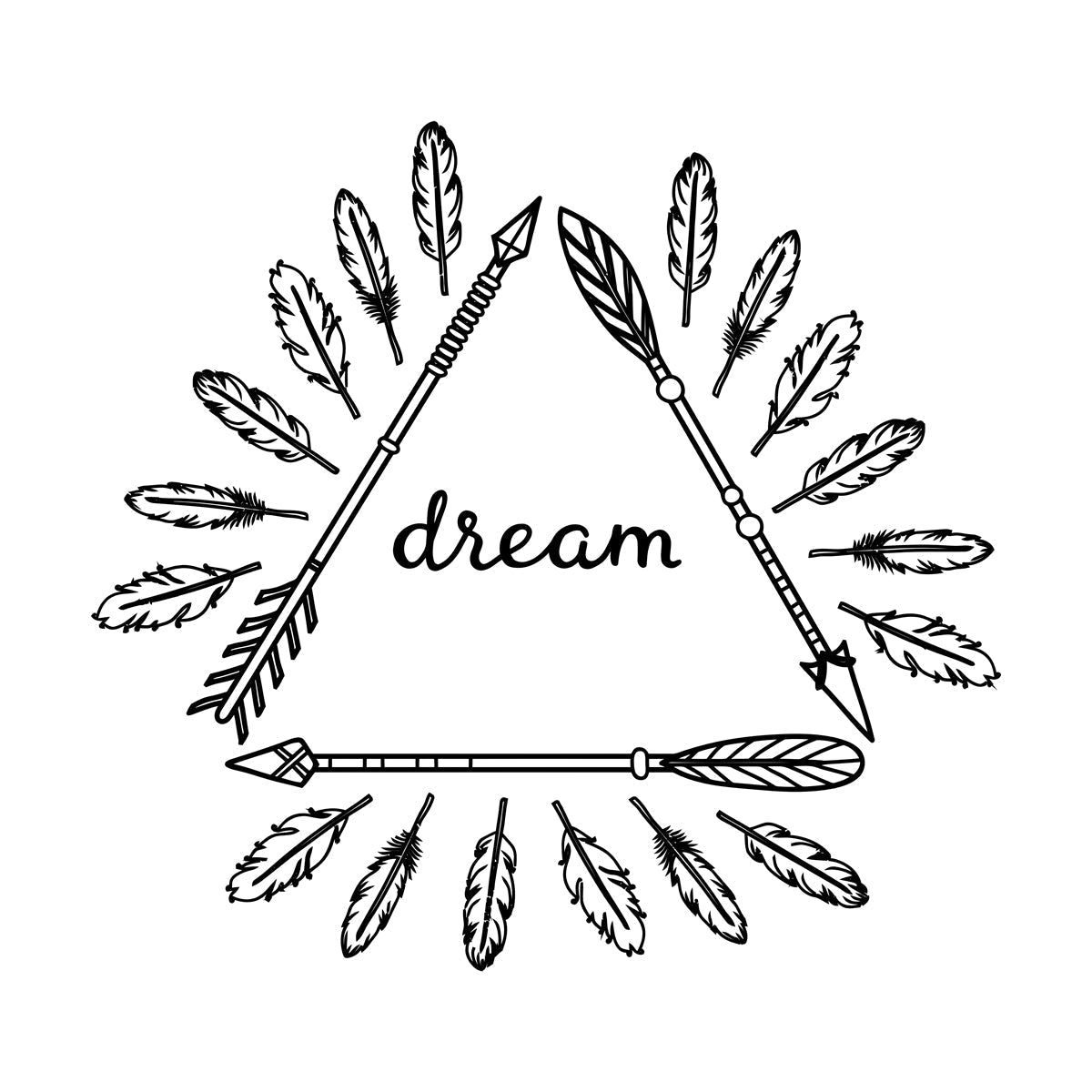 Poster mural inspirant autocollant avec flèches et plumes bohèmes