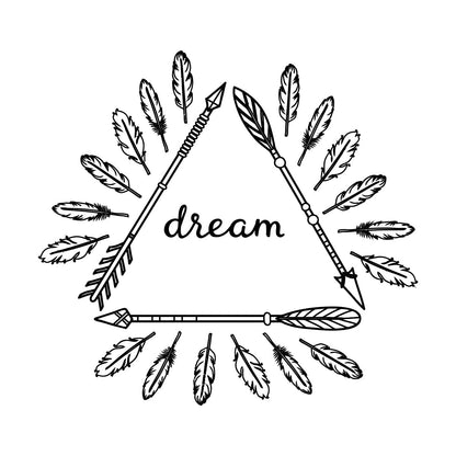 Poster mural inspirant autocollant avec flèches et plumes bohèmes