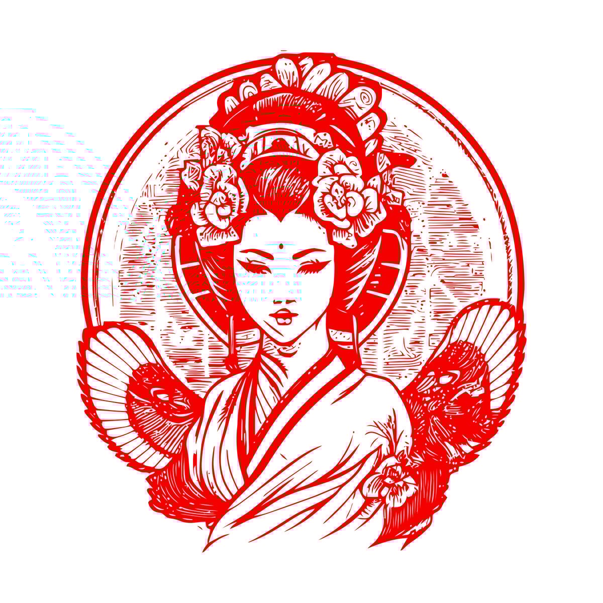 Wall Decals Pvc Japanese Geisha Logo Is A Traditional Symbol Of Beauty Grace And Elegance It Won'T Fall Off