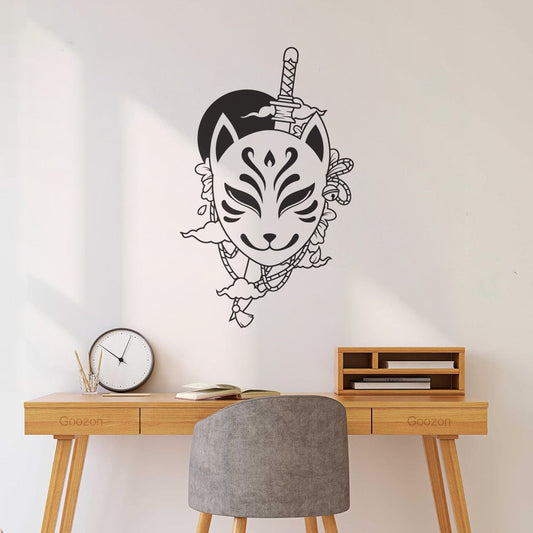 Fine Carving Stickers Japanese Kit'Sune Fox Mask Removable Without Leaving Glue