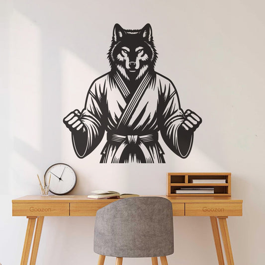 Karateka Wolf Stands In Fighting Stance Ready Lettering Stickers Tattoo Culture