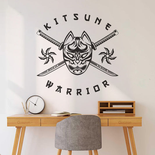 Lettering Decals Kit'Sune With Cross Katana Japanesee Wolf Logo In Vintage Style And Car Body Decoration