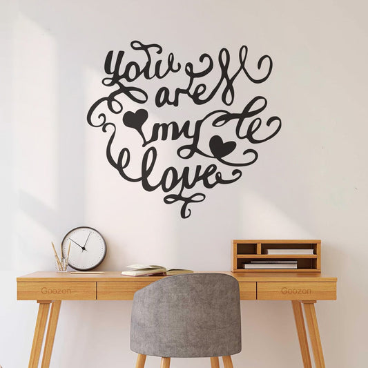 Fine Carving Decals Lettering With Different Quotes About Love In The Texture Of The Heart On A Art Mural Painting